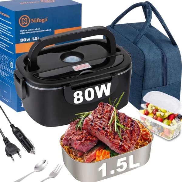 Elektrisk Värmelåda, Rostfritt Stål, Isolerad Bärväska, 80W-1.5L
