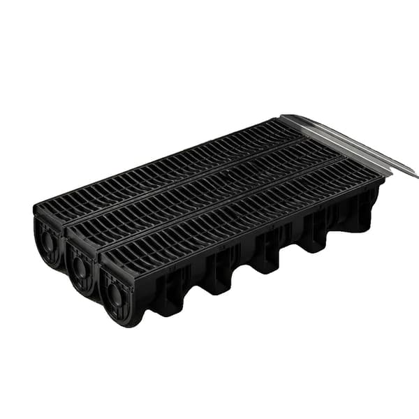 Lineær Drænrende, 15 cm Bredde, 13 cm Højde, 100 cm Længde, HDPE Plast, 3 Stykker med Gitter