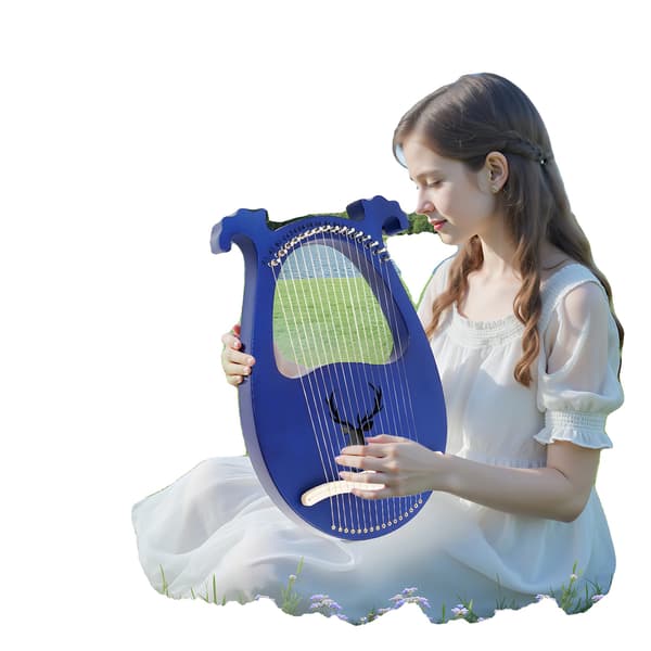 Lyra Harpa, 16 Strängar, Premium Mahogny Konstruktion,Blå