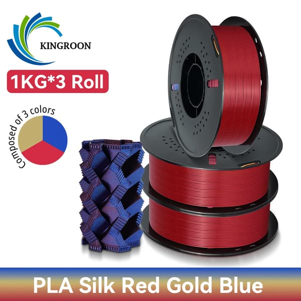 3D-printfilament, PLA-material, sammenfiltret drift,3KG Rød Guld Blå