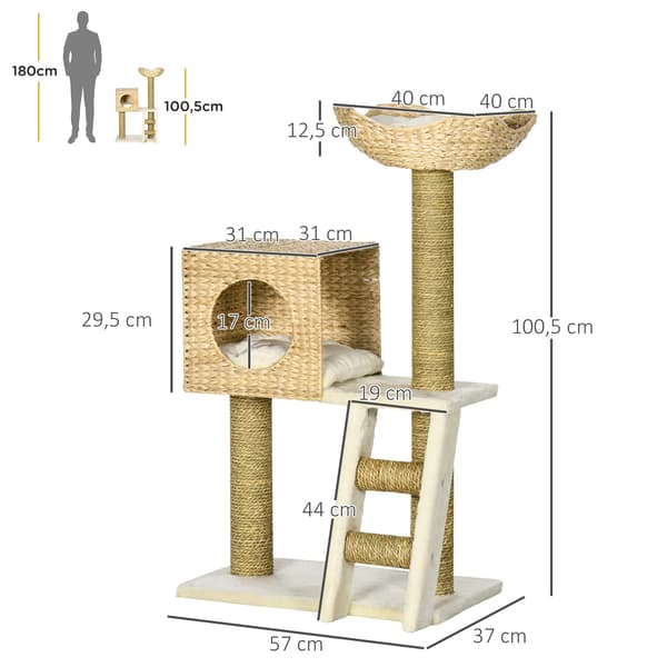 Kattträd, Dubbel Våning, Naturlig Vävdesign,Beige