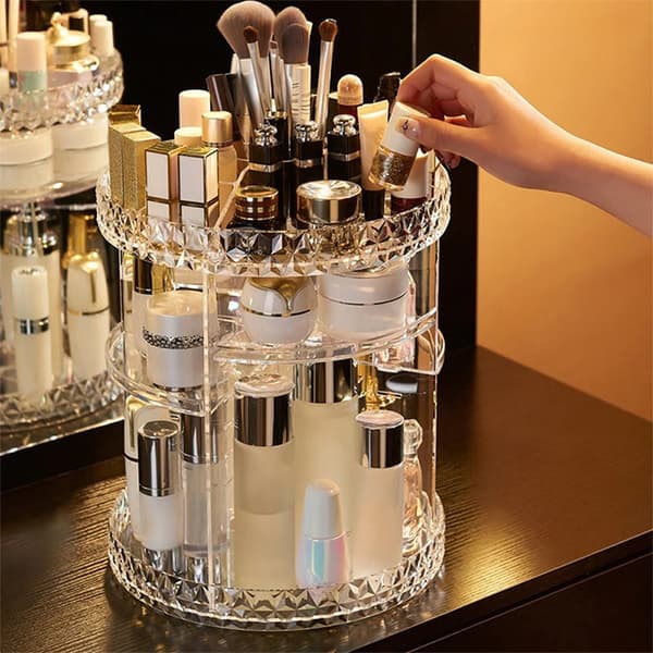 Makeup Organizer, 360° roterende design, klar plast opbevaring,Klar