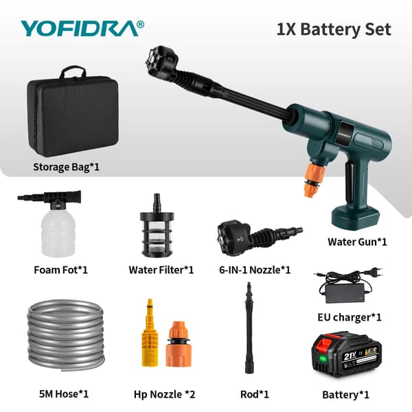 Högtryckstvättspistol, Trådlös, Bärbar, 1 Batterisats
