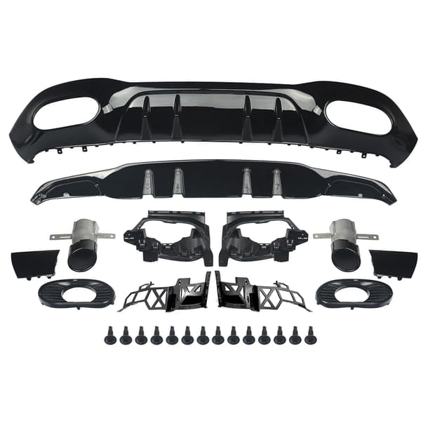 Bageste kofanger diffuser lip kit, kompatibel med A-Class W177, nem installation,Glans sort