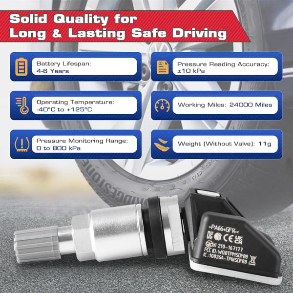 TPMS-sensor, 315MHz og 433MHz dual-frekvens, nem installation,4PCS MX Sensor
