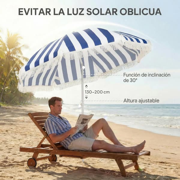 Strandparasol, Justerbar Højde, UV Beskyttelse,Blå