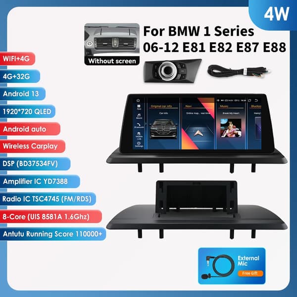 Bilradio, Touchskærmsinterface, Smartphone-kompatibilitet, kompatibel med BMW 1 2006 - 2012 E81 E82 E87 E88 CCC CIC Intelligent,W4 iDrive