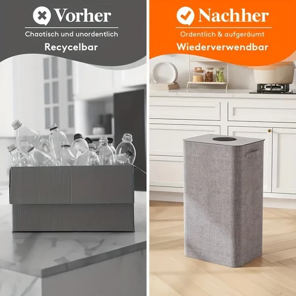 Genbrugsbeholder, 100L kapacitet, sammenklappeligt design,Grå