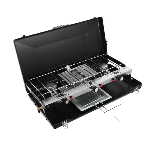 Gasgrill, Bærbar og Sammenklappelig, Kraftfuld Tre-Burner Design,sort
