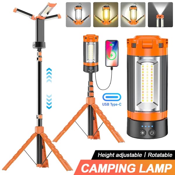 Campinglys, Justerbar Højde, Genopladeligt Batteri,9000mAh