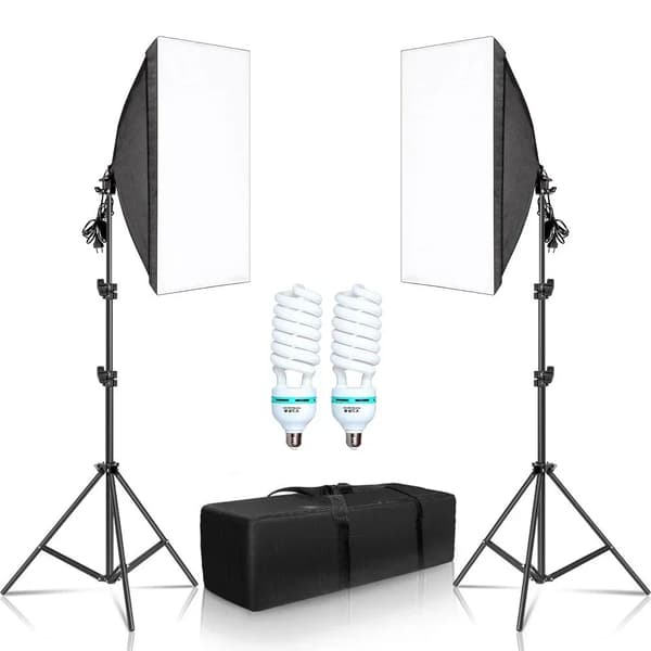 Softbox-belysningskit, justerbart stativ, dubbla softboxar,135W Glödlampor