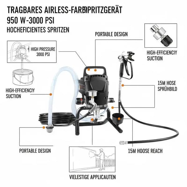 Luftløs Malersprøjte, Høj Effektivitet, 3000 psi Ydelse,sort