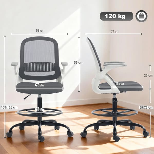 Kontorstol, Metalramme, Foldbare Armlæn,Grå