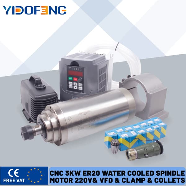 CNC Spindelmotor, Vandkølet, 3KW Effekt,Bare spindel