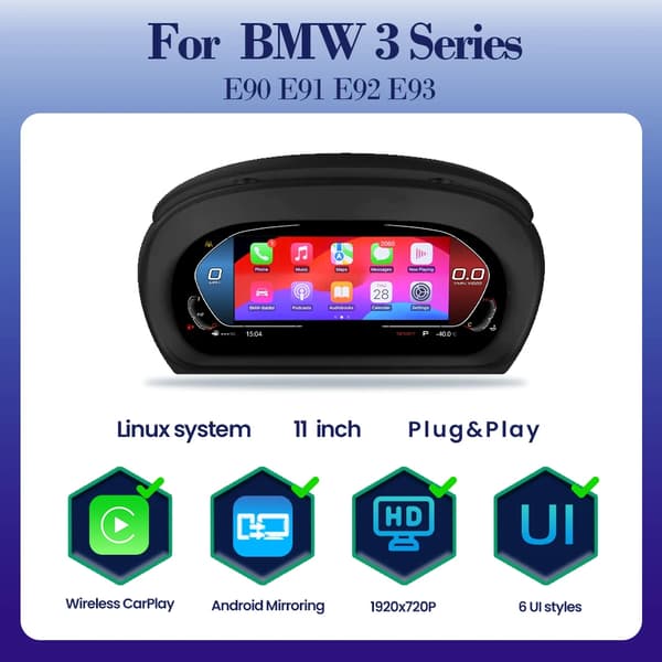 Digitalt instrumentkluster, trådlös Carplay, Android spegling,med carplay