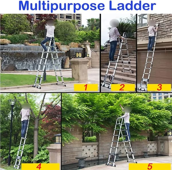 Teleskopstige, Rustfrit Stål, Multifunktionelt Design,1.9 + 1.9m Foldestige