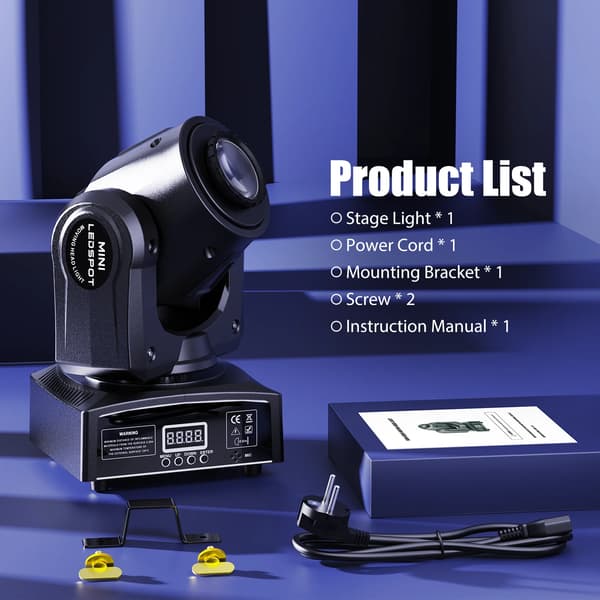 LED Moving Head Lys, RGBW Effekter, DMX Kontrol,Sort, EU-stik