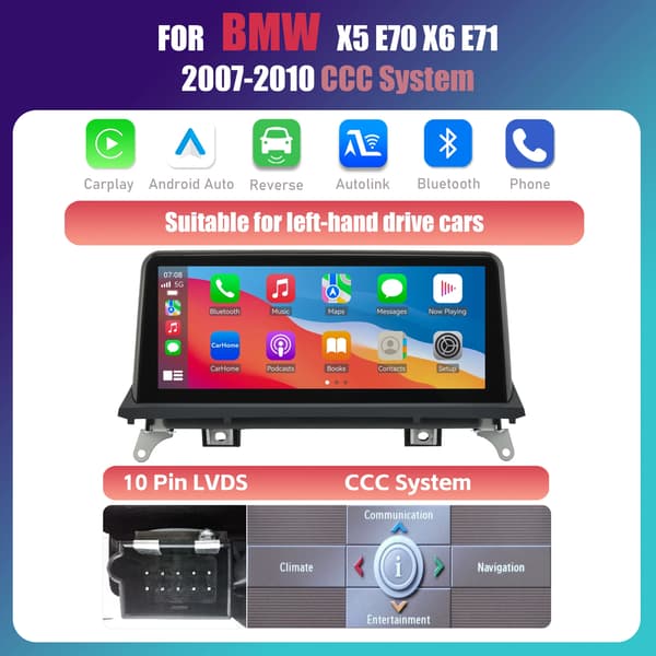 Carplay, Touchscreen Display, Smartphone Forbindelse, kompatibel med BMW X5 E70 X6 E71 2008-2010,CCC System
