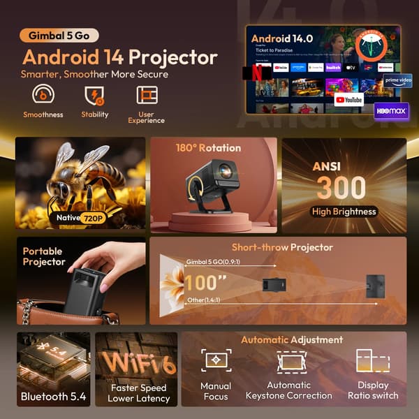 Projektor, Android-system, 4K-understøttelse,EU stik