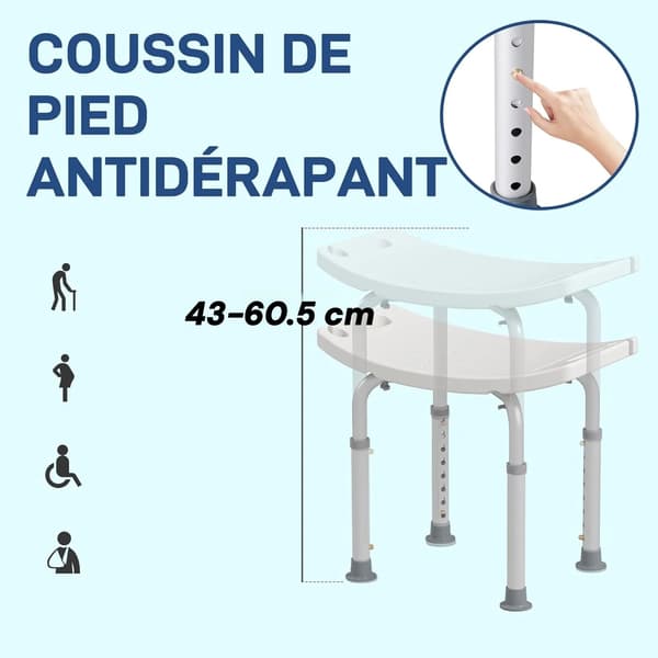 Brusebadsæde, Justerbar Højde, Ergonomisk Design,HVID