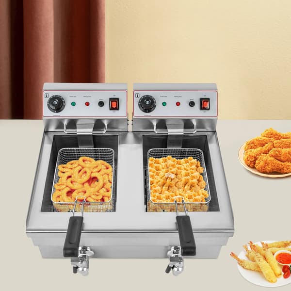 Fritös, 6000W effekt, 10L x 2 kapacitet, automatisk termostat, avloppskran ingår, rektangulär form