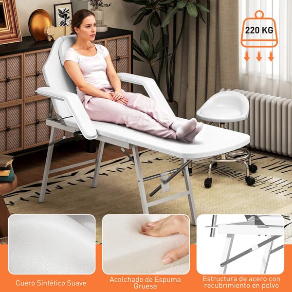 Massagebord, Justerbart Ryggstöd, Bärbar Design, VIT