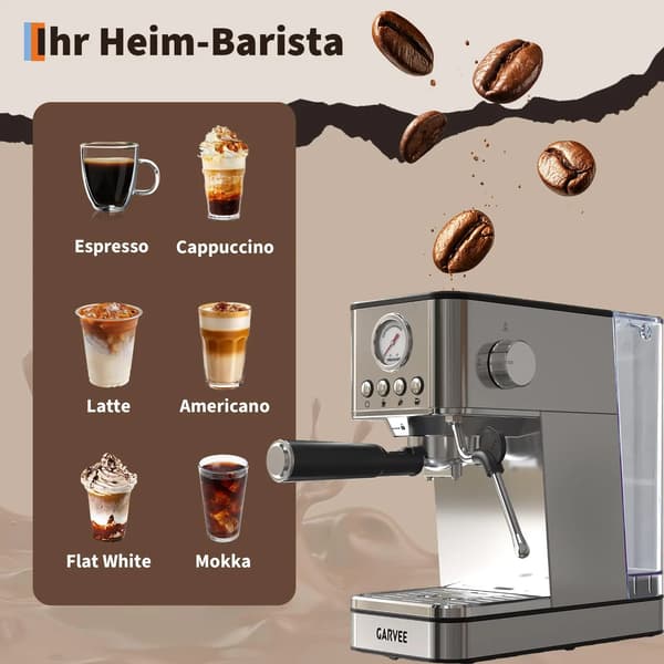 Espresso Kaffemaskine, 20 Bar Tryk, Mælkeskummer,Sølv, EU