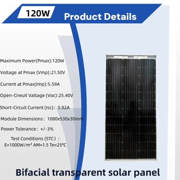 Solpanel, Hög Effektivitet, Hållbar Design,Bifacial 120W  2PCS