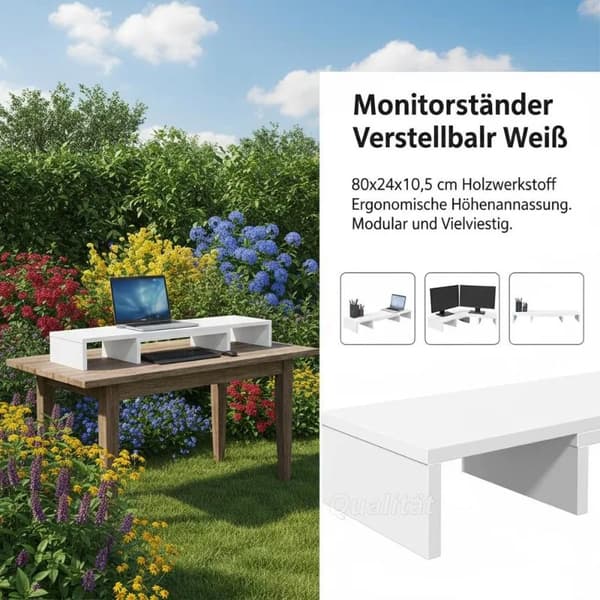 Dubbel bildskärmsställ, integrerad förvaring, ergonomisk design,Vit