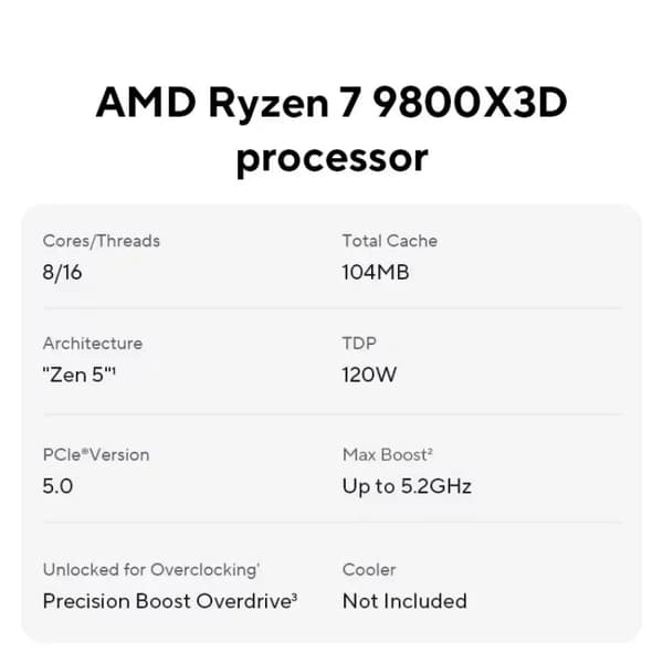 Processor, 8-kärnor, 16 trådar, 5.2GHz Boost-klocka, 120W TDP, DDR5-stöd