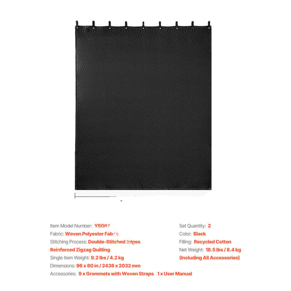 Lydabsorberende tæppe, støjreduktion, lysminimering,96x80in 2PCS