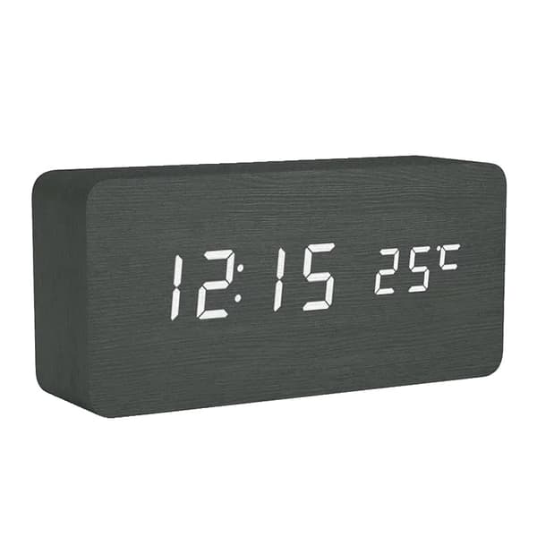 Digital väckarklocka, trädesign, temperaturdisplay, svart