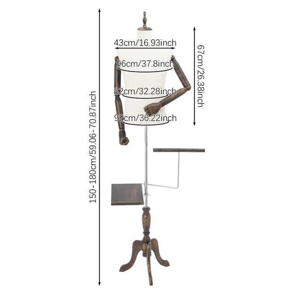Manlig Mannequin, Justerbar Höjd, Stilig Design,Vit