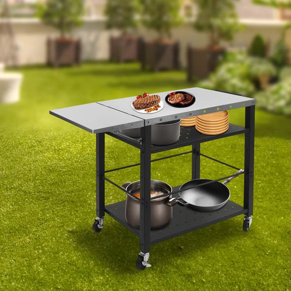 Udendørs Grillvogn, 4 Niveauer, Flytbar med Hjul,sort