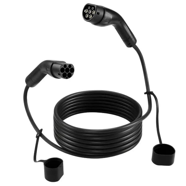 EV-laddkabel, 10 m längd, kompatibel med Typ 2-laddare, svart