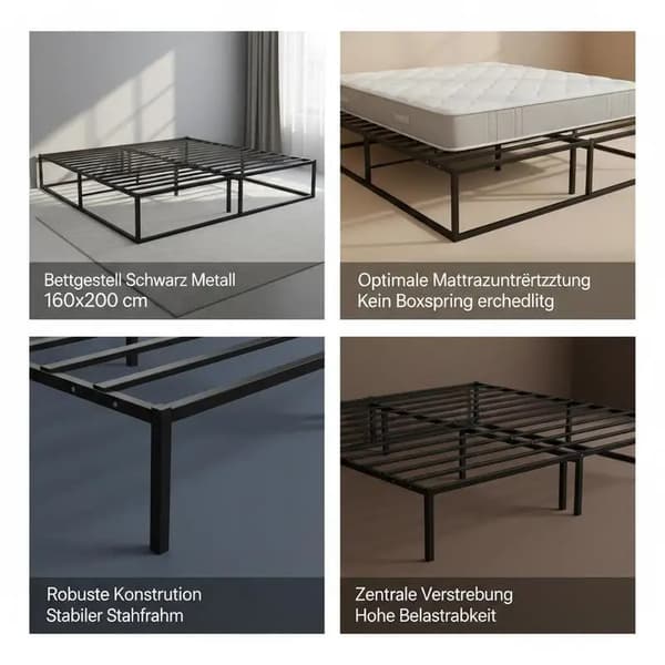 Sängram, Metallkonstruktion, Modern Design, Svart