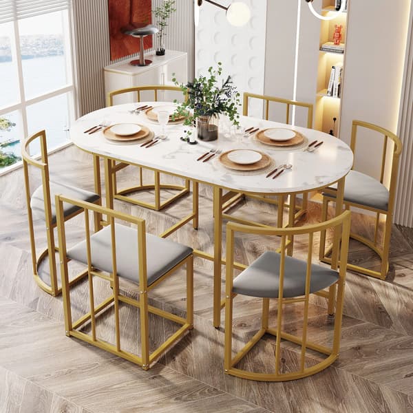 Matbord Set, Metallkonstruktion, Minimalistisk Design,Guld