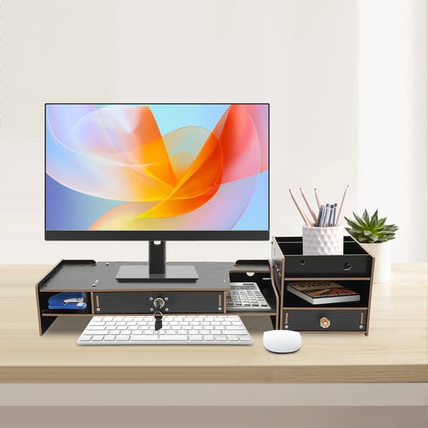 Monitorställ, Ergonomisk Design, Integrerad Förvaring,svart