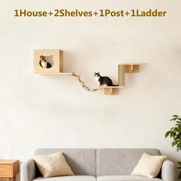 Kattevægshylder, Solid Fyrretræ, Pladsbesparende Design,Som vist