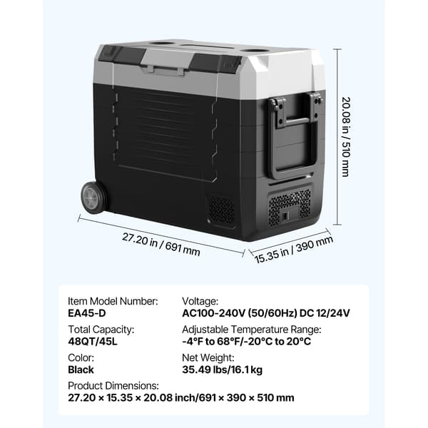 Bilkøleskab, Dual-Zone Kold, Bærbart Design,45L NY