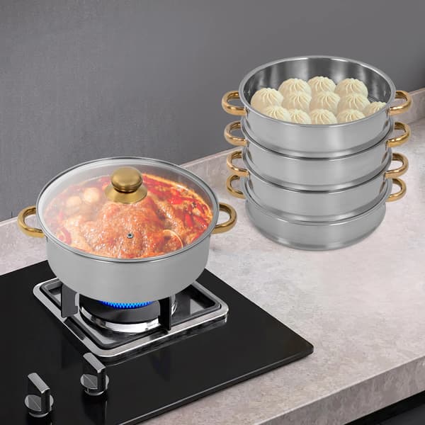 Dampkogepande, Rustfrit Stål, Stort Kapacitet Design,Sølv