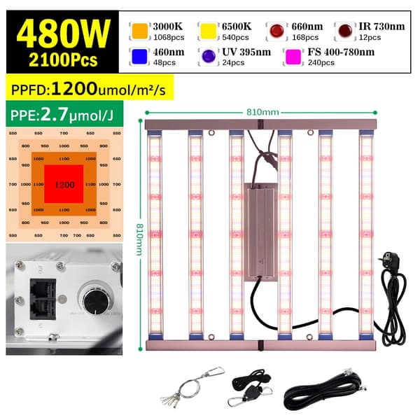Växtlampa, dimbar, kompakt design,EU-b, 480W
