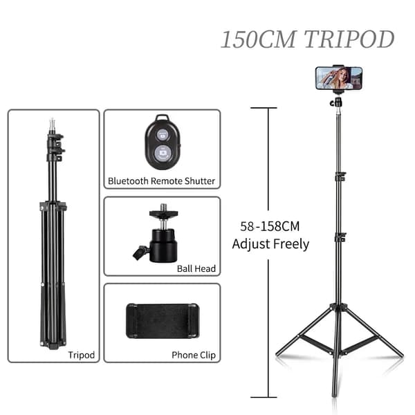 Selfiestativ, Justerbar Höjd, Bluetooth Kontroller,150cm