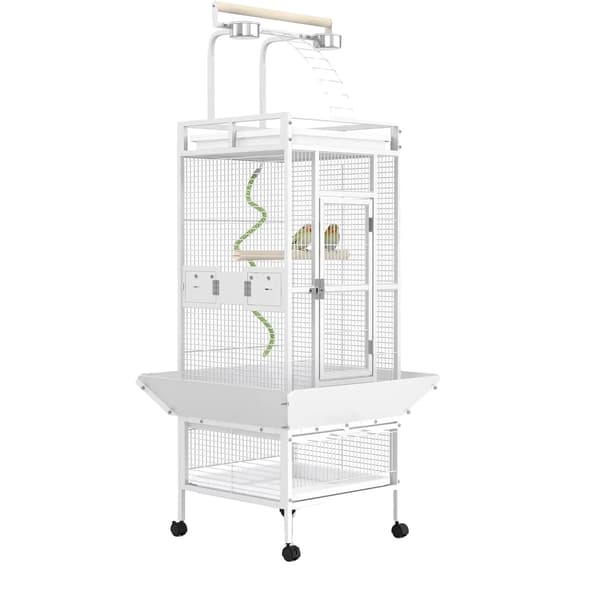 Fågelbur, Lektoppsdesign, Inkluderar Matskålar,VIT