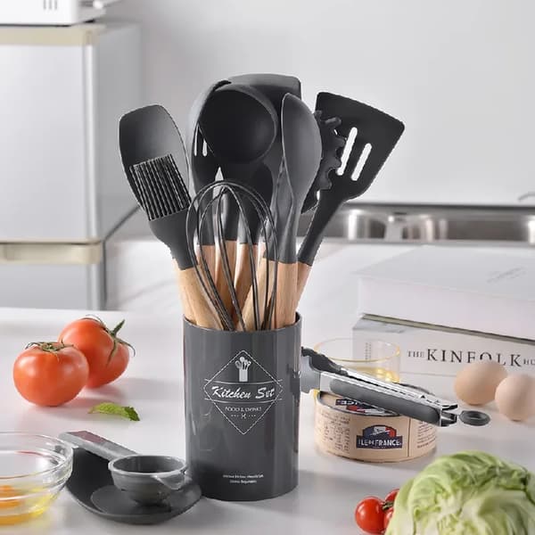 Køkkenredskabsæt, Non-Stick, Varmebestandig,sort