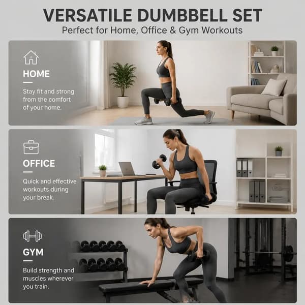 Justerbar Håndvægt Barbell Sæt, Pladsbesparende Design, Skridsikker Greb,Sort