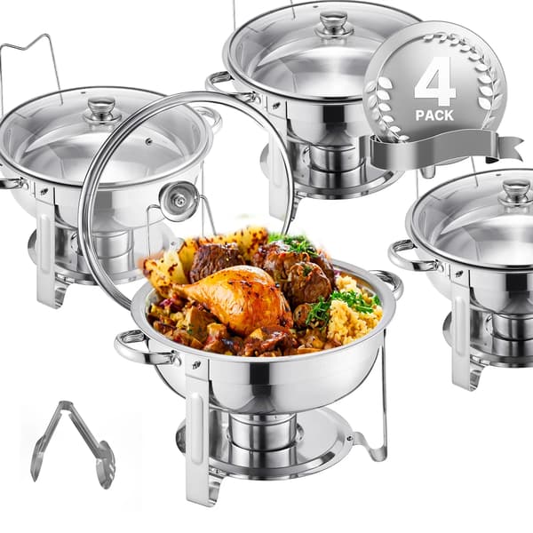 Chafing Dish, Rustfrit Stål, Glaslåg,4 pak sølvfarvet