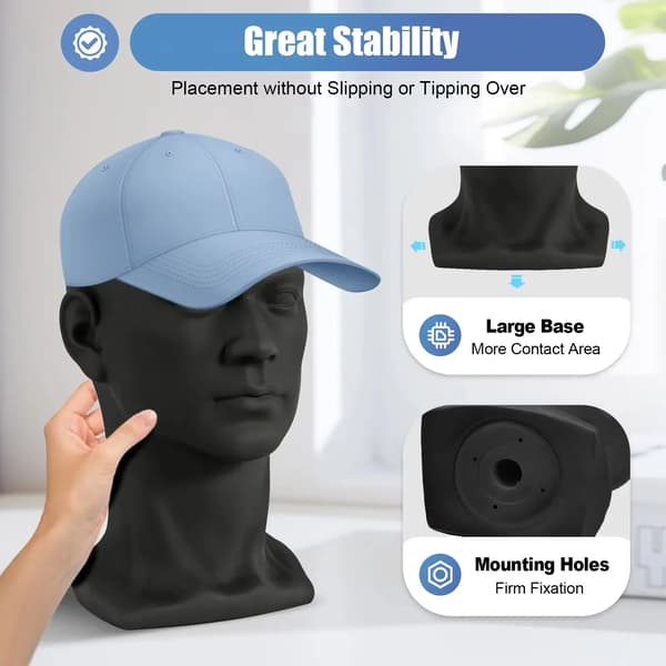 Mannequin Hoved, Letvægtsdesign, Holdbart PVC Materiale,Sort