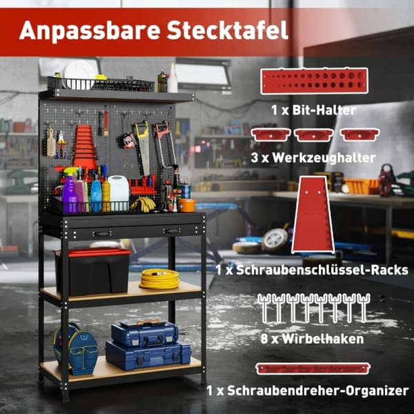 Værksted, Multifunktionel Værktøjsopbevaring, Holdbar Konstruktion,Sort