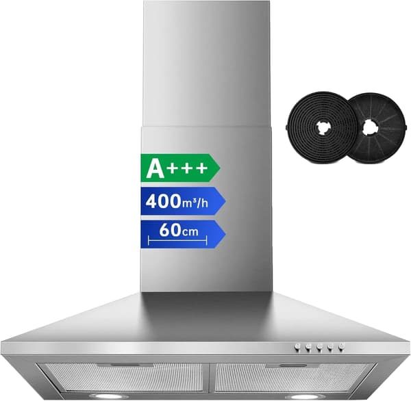 Emhætte, 400m³/h Luftstrøm, Energi Effektivt Design,60cm, EU